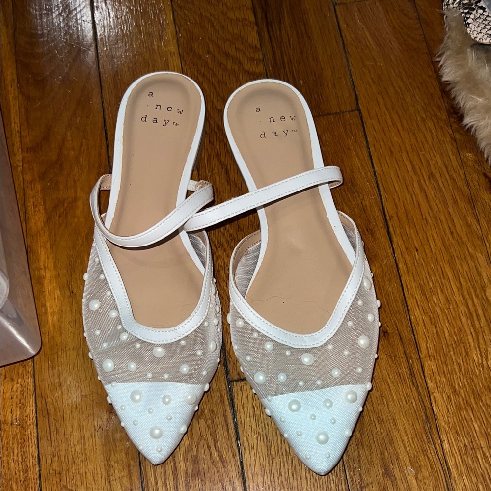 A New Day White Mesh Pearl Mules